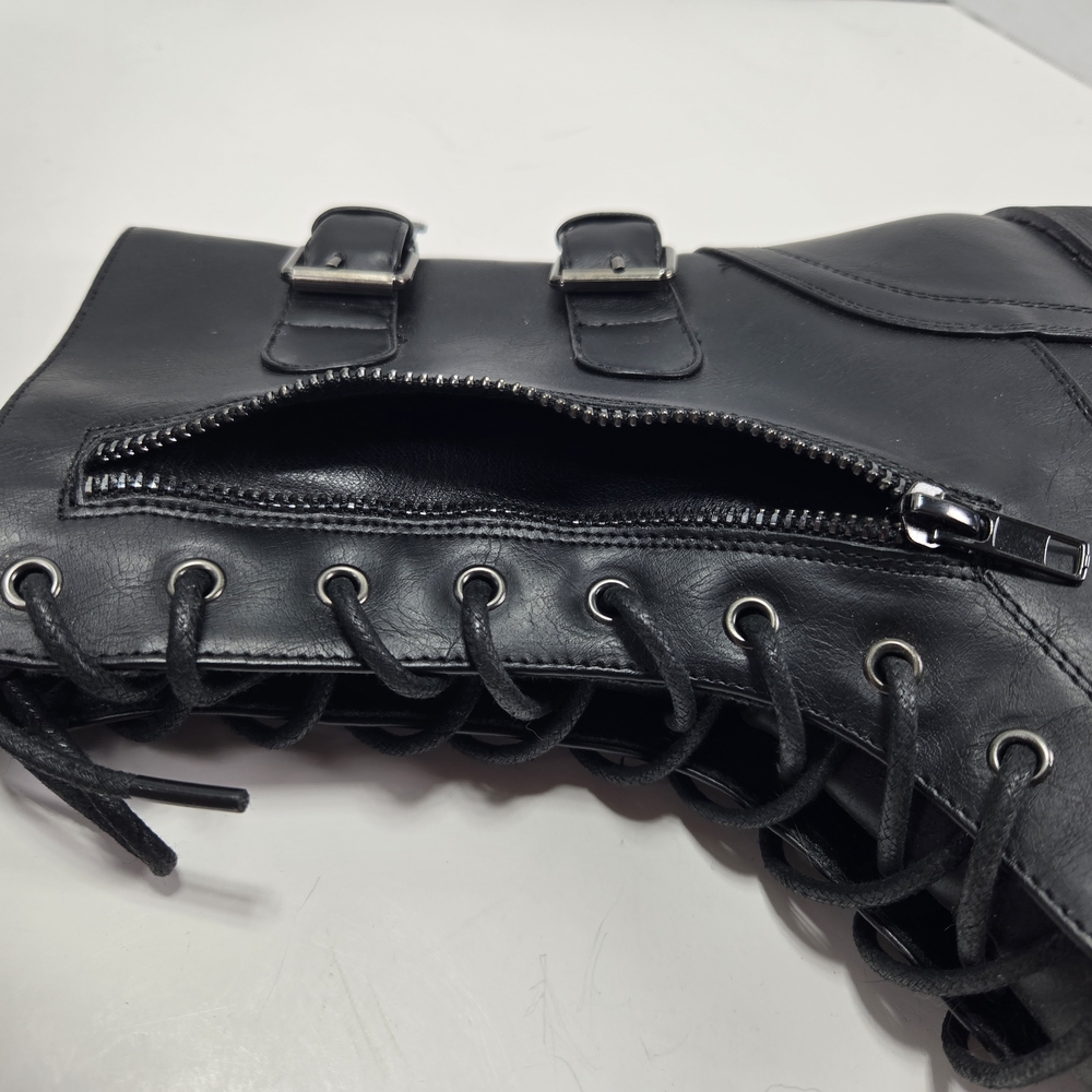 Women's Mid-calf Combat Military Boots w/Card Knife Wallet Zipper Pocket Size 11 - Picture 10 of 13